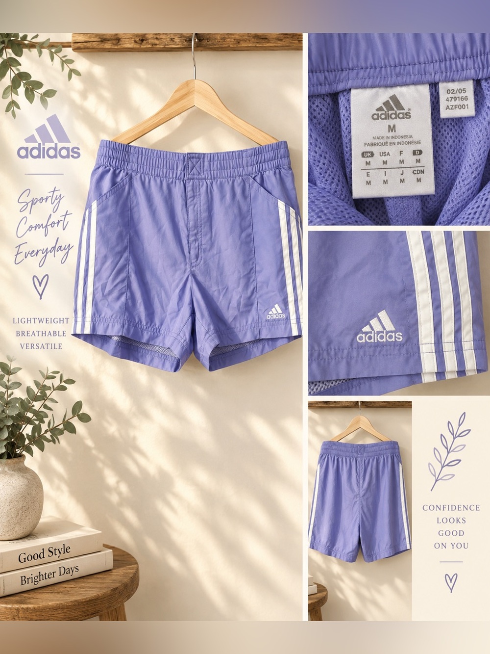Adidas Purple Lavender 3-Stripe Athletic Shorts Women’s M